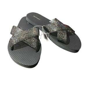 Old Navy Grey Criss Cross Sparkle Flip Flop Sandals